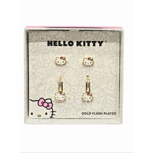 Hello Kitty Gold Plated Stud & Huggie Earring Set